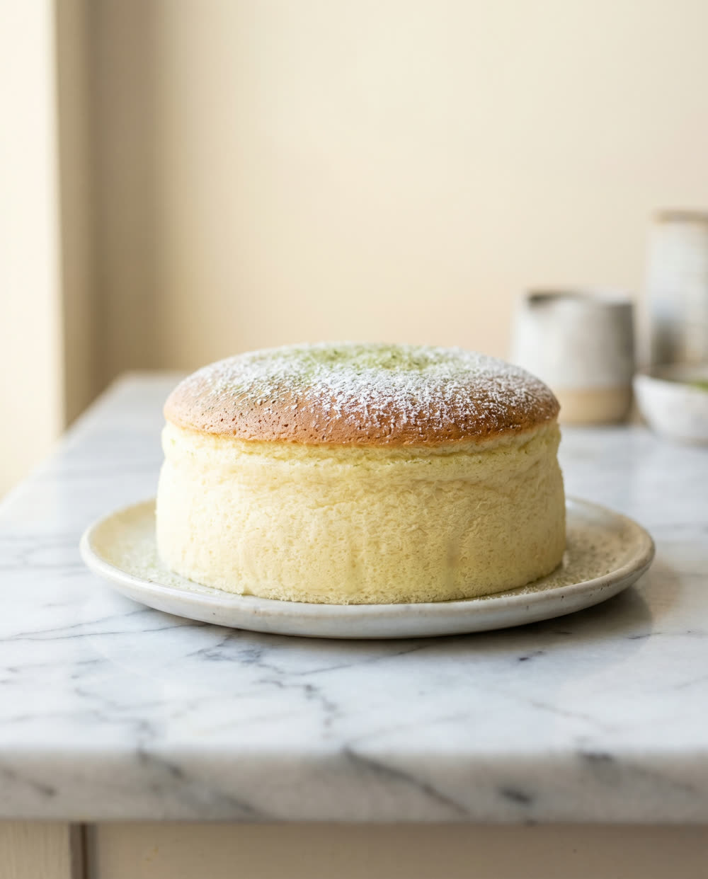 Cotton cheesecake japonesa de Tomomi Sweet sobre mármol